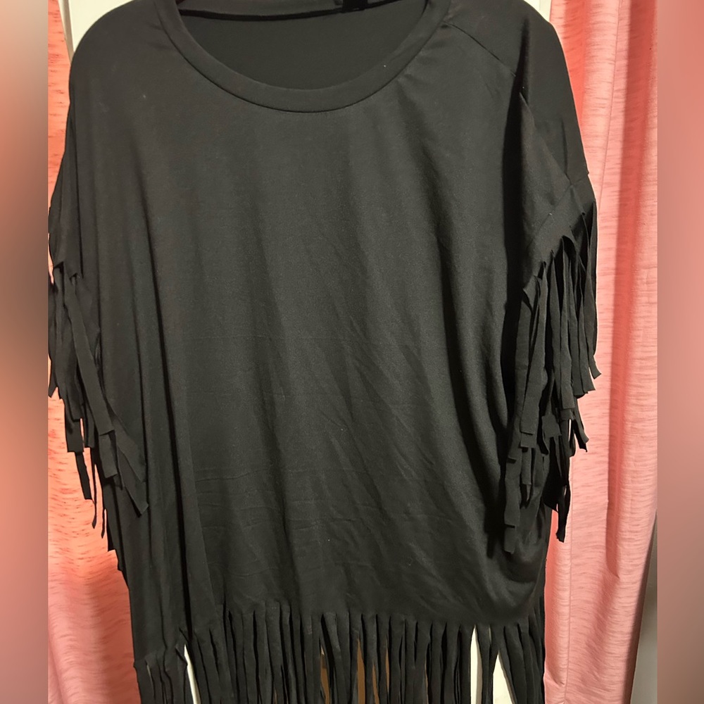 Black fringe stretchy top